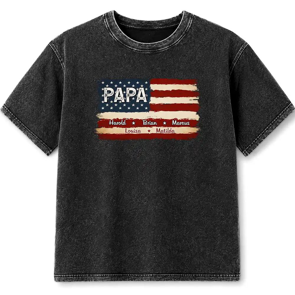 Stars And Stripes Proud To Be Merica Papa Dad - Personalized Vintage Washed T Shirt