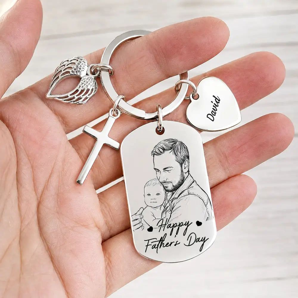 Custom Photo Bold Sketch Best Dad Grandpa Ever We Love You - Personalized Stainless Steel Keychain