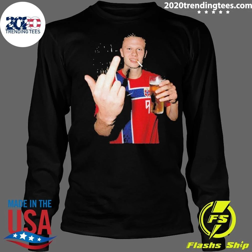 Erling Haaland Norwegian National Soccer Drinking Beer Middle Finger Shirt