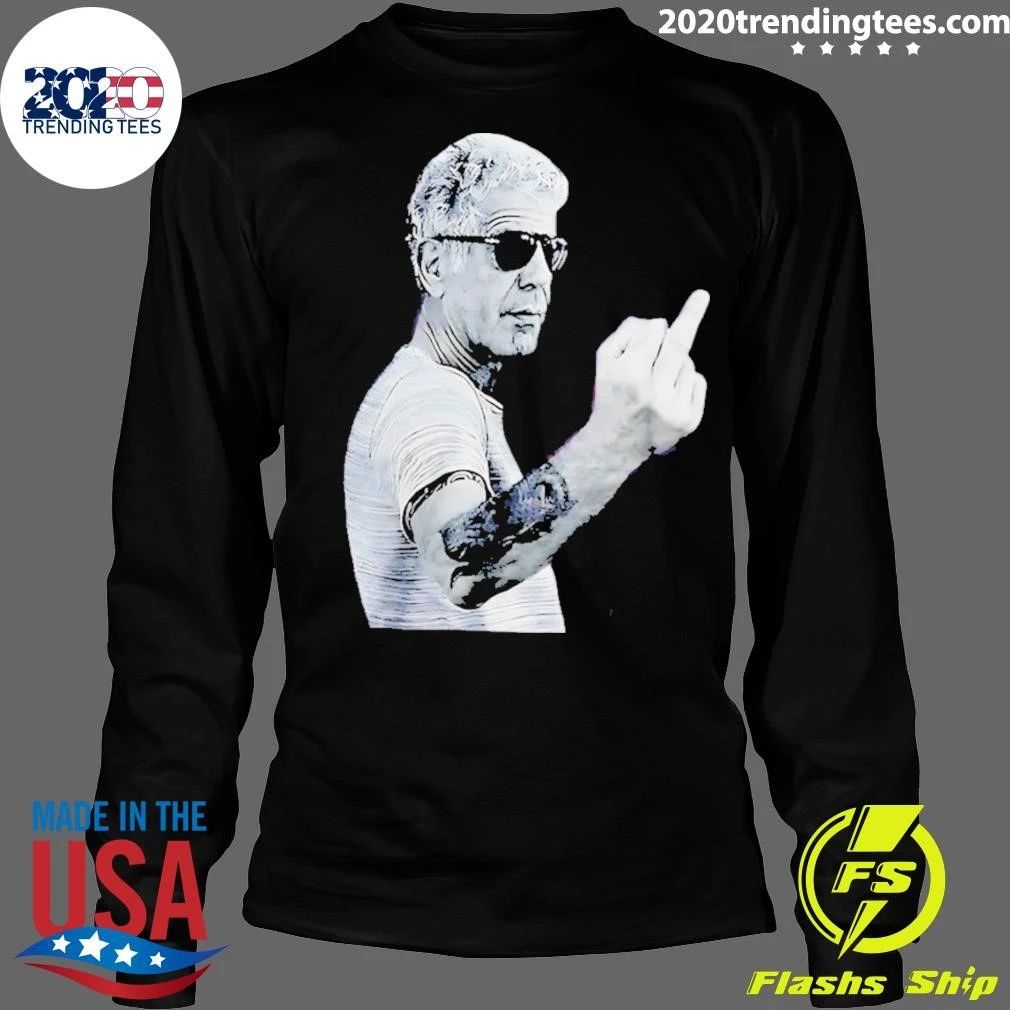 Anthony Bourdain Wearing Glass Middle Finger Shirt