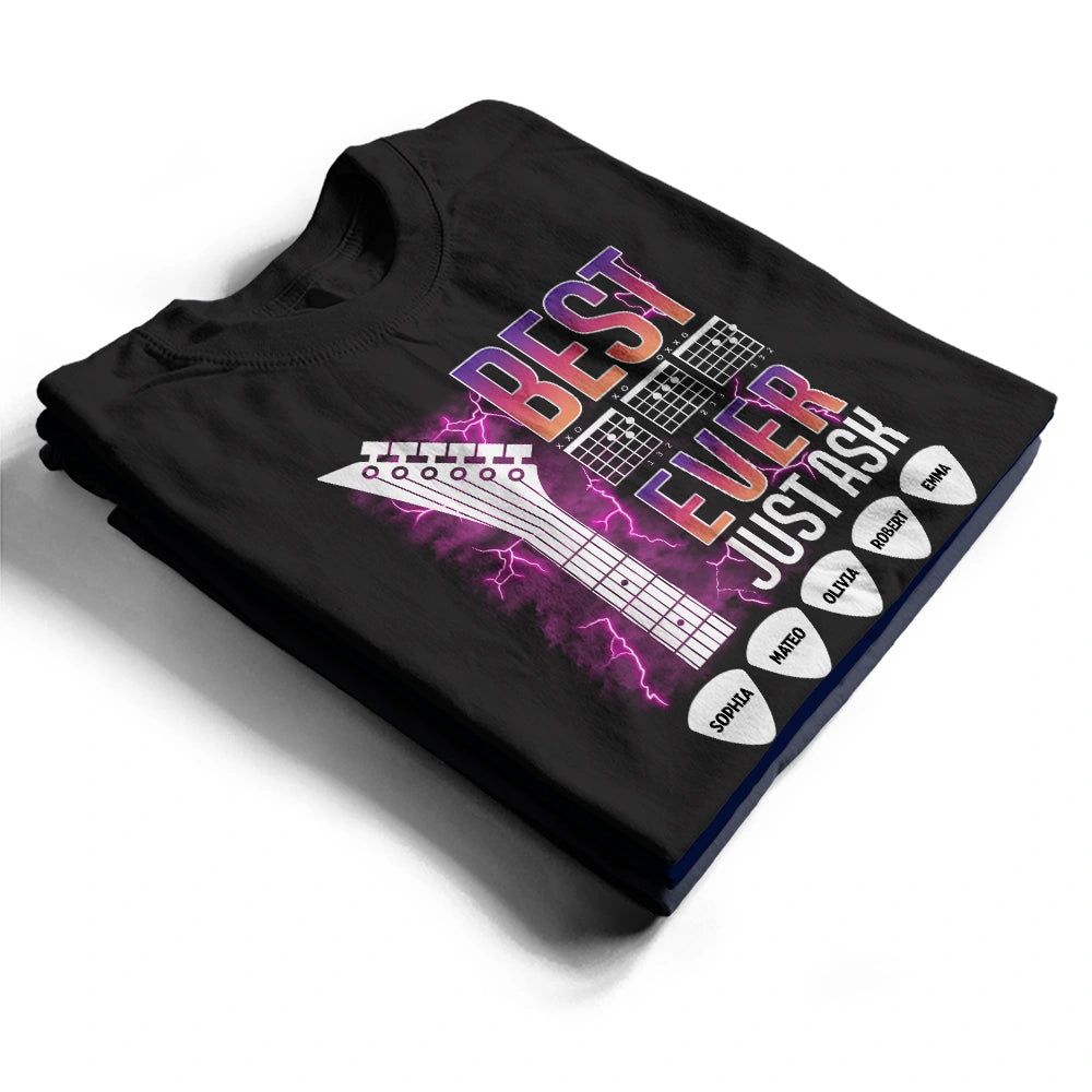 Best Dad Ever Guitar Headstock Custom Kid Names - Personalized T Shirt