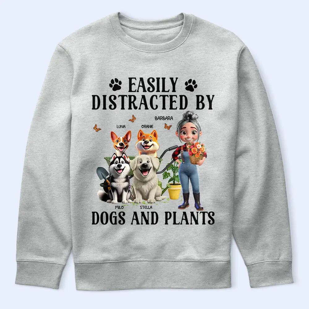 Easily Distracted By Dogs And Plants - Personalized T Shirt