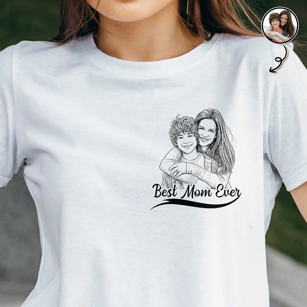 Custom Photo Pencil Sketch Best Dad Mom Ever Baseball - Personalized T Shirt