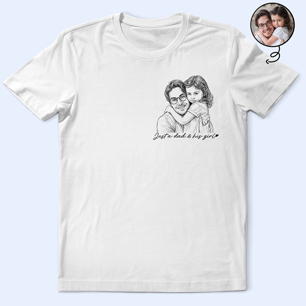 Custom Photo Pencil Sketch A Dad And His Girl - Personalized T Shirt