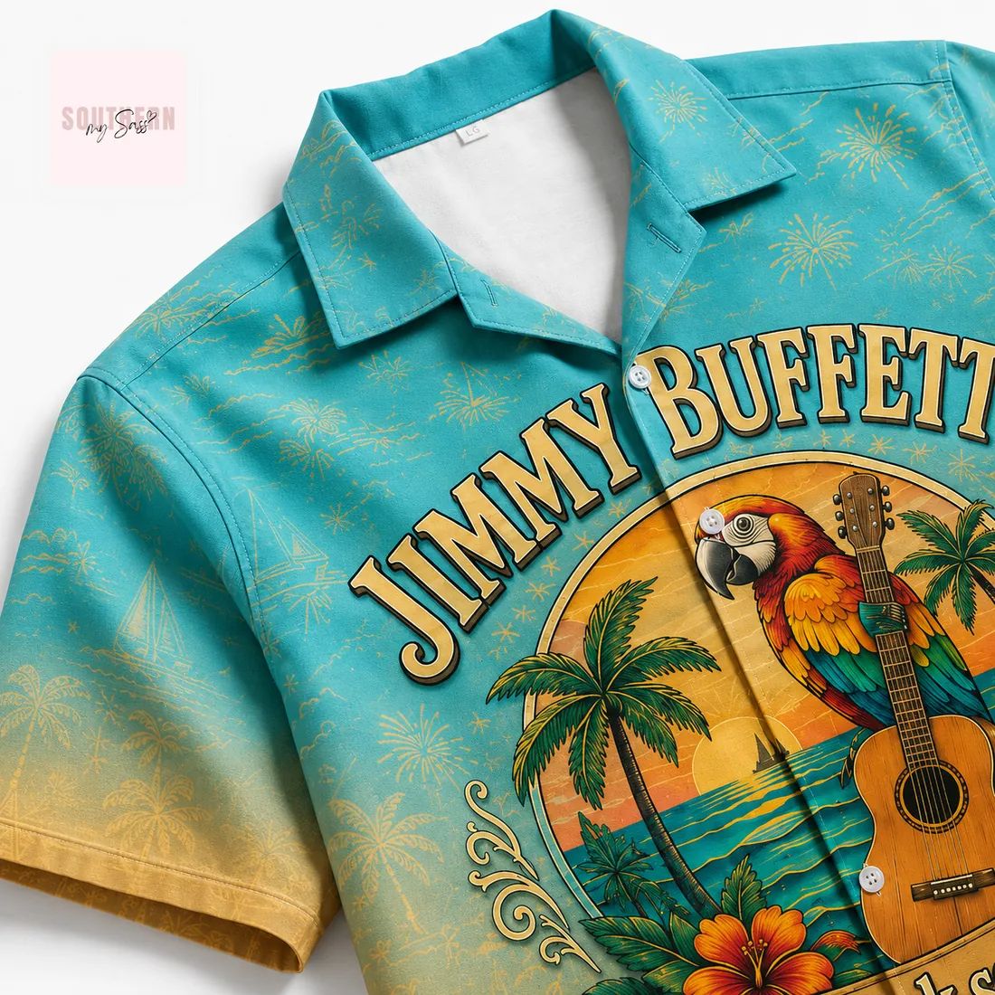 Jimmy Buffett Margaritaville Parrothead Tropical Sunset Beach Hawaiian Shirt