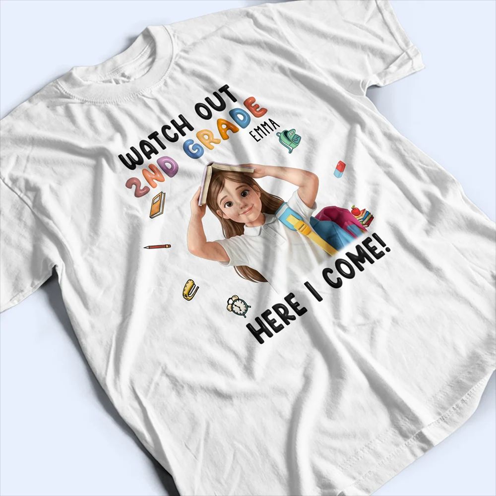 Custom Photo Cartoon Portrait Watch Out Kindergarten Here I Come - Personalized T Shirt