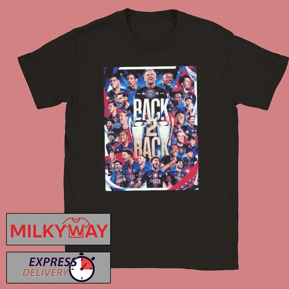 Paris Saint-Germain PSG Back 2 Back 2025 2026 UEFA Champions League Champions Navy T-Shirt