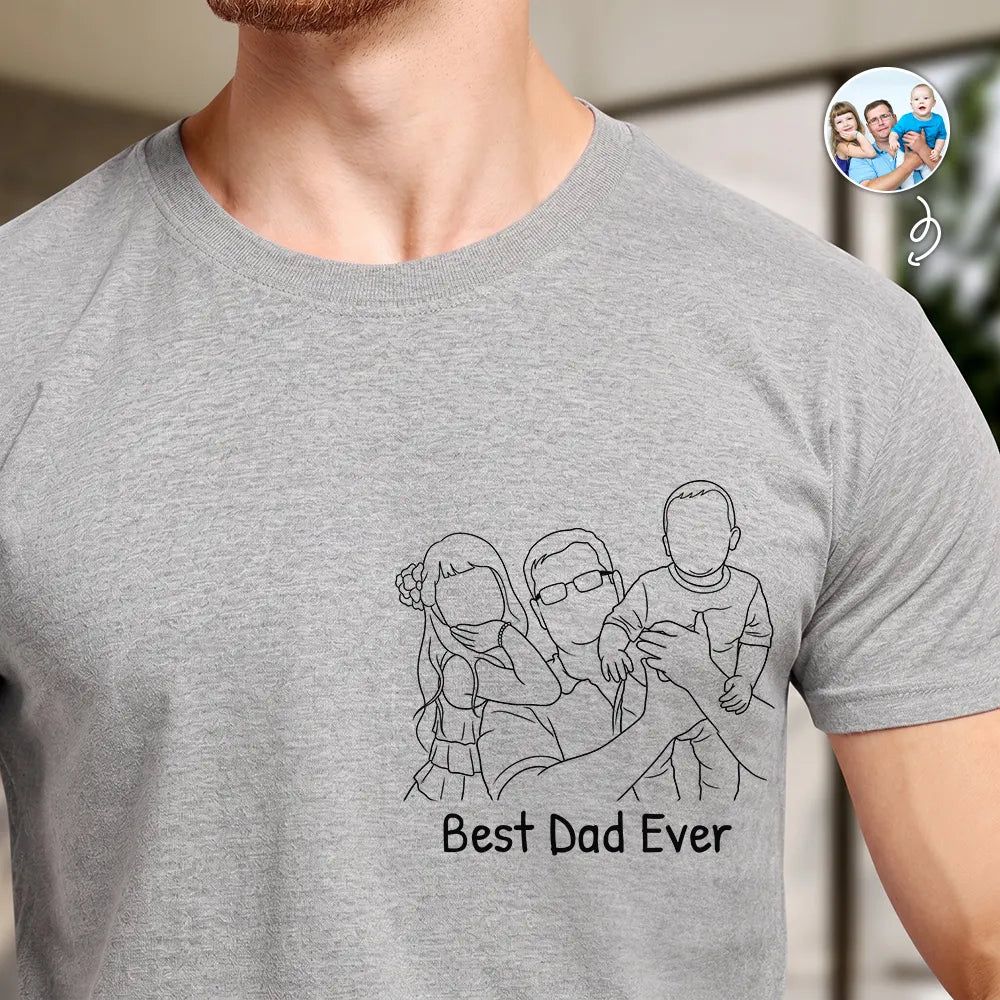 Custom Photo Faceless Outline Sketch Best Dad Ever Grandpa Papa - Personalized T Shirt