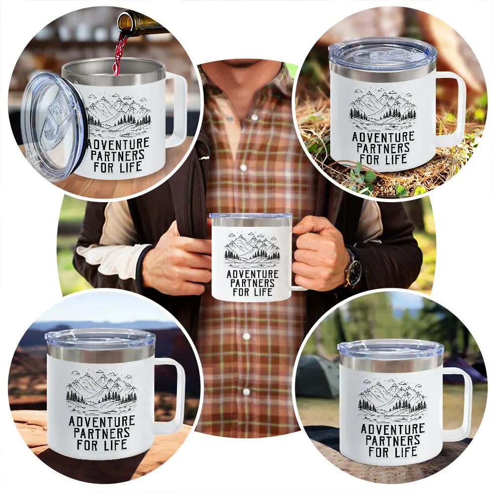Adventure Partners For Life - Personalized 14oz Stainless Steel Tumbler With Handle