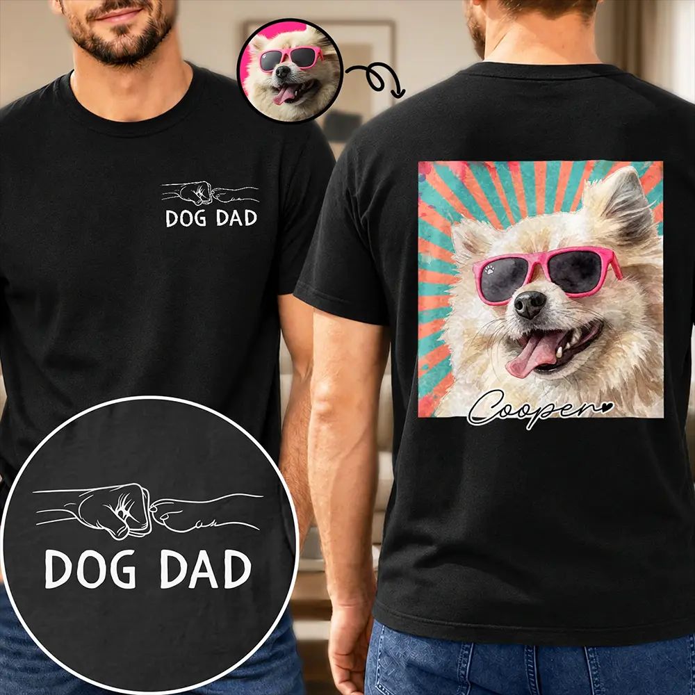 Custom Photo Realistic Watercolor Art Dog Cat Dad Mom Pet Lover Hand Punch - Personalized T Shirt