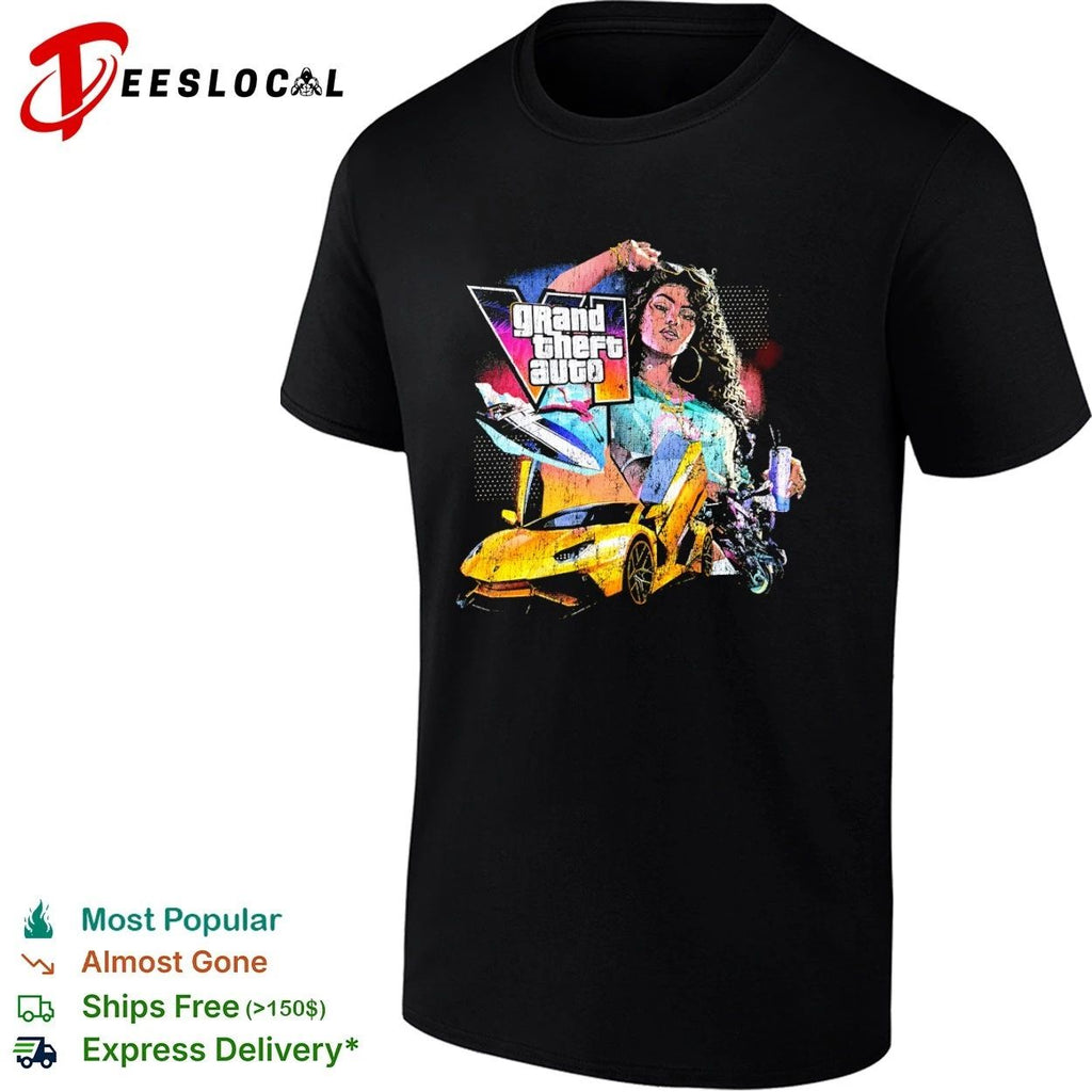 Grand Theft Auto VI Woman with Sports Car and Flamingo T-shirt