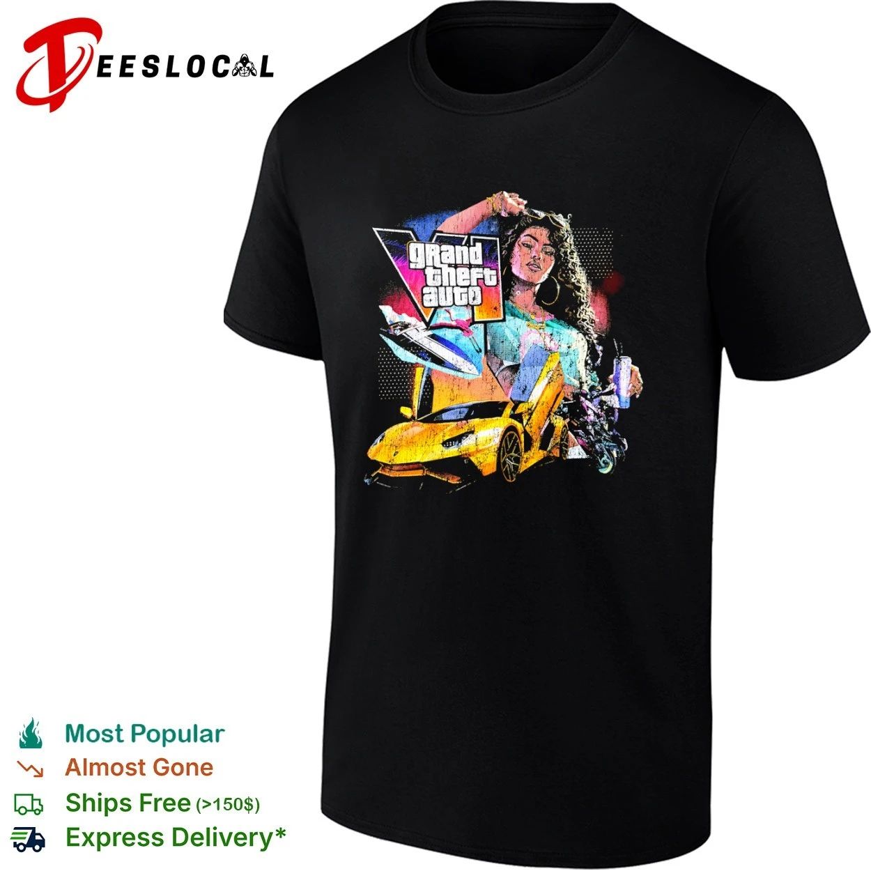 Grand Theft Auto VI Woman with Sports Car and Flamingo T-shirt