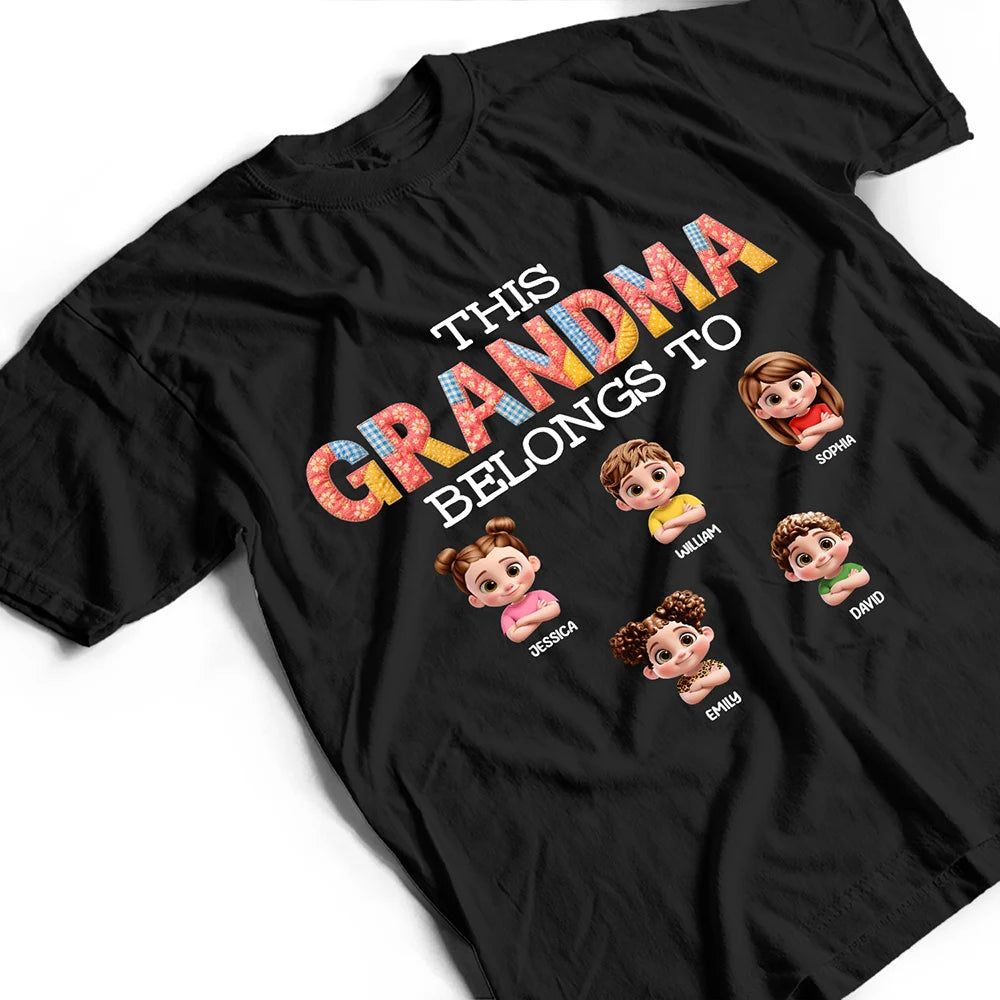 This Grandma Belongs To Kids Faux Patchwork - Personalized T Shirt