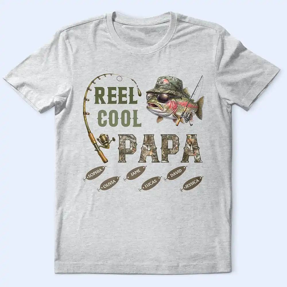 3D Effect Fisherman Reel Cool Dad Papa - Personalized T Shirt