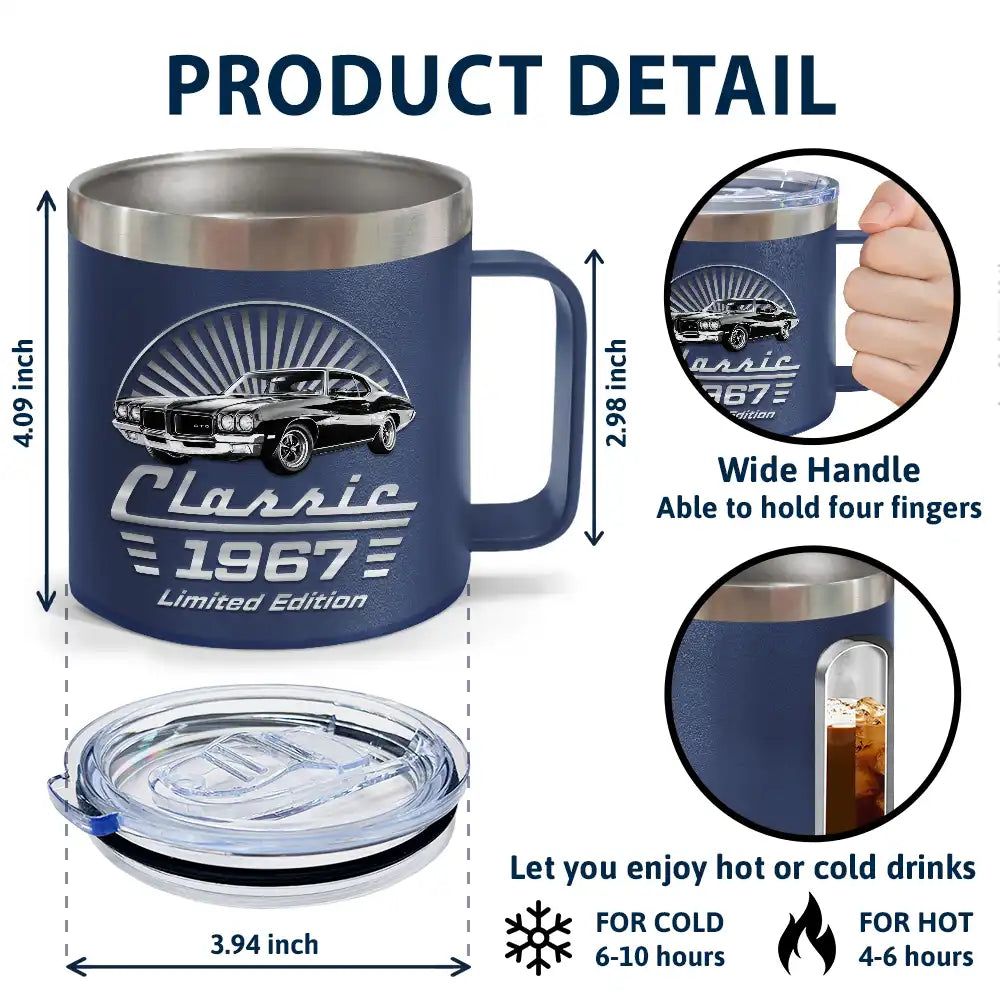 Custom Photo Classic Car Limited Edition - Personalized 14oz Stainless Steel Tumbler With Handle