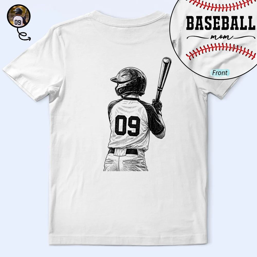Custom Photo Ink Drawing Baseball Mom Dad - Personalized T Shirt