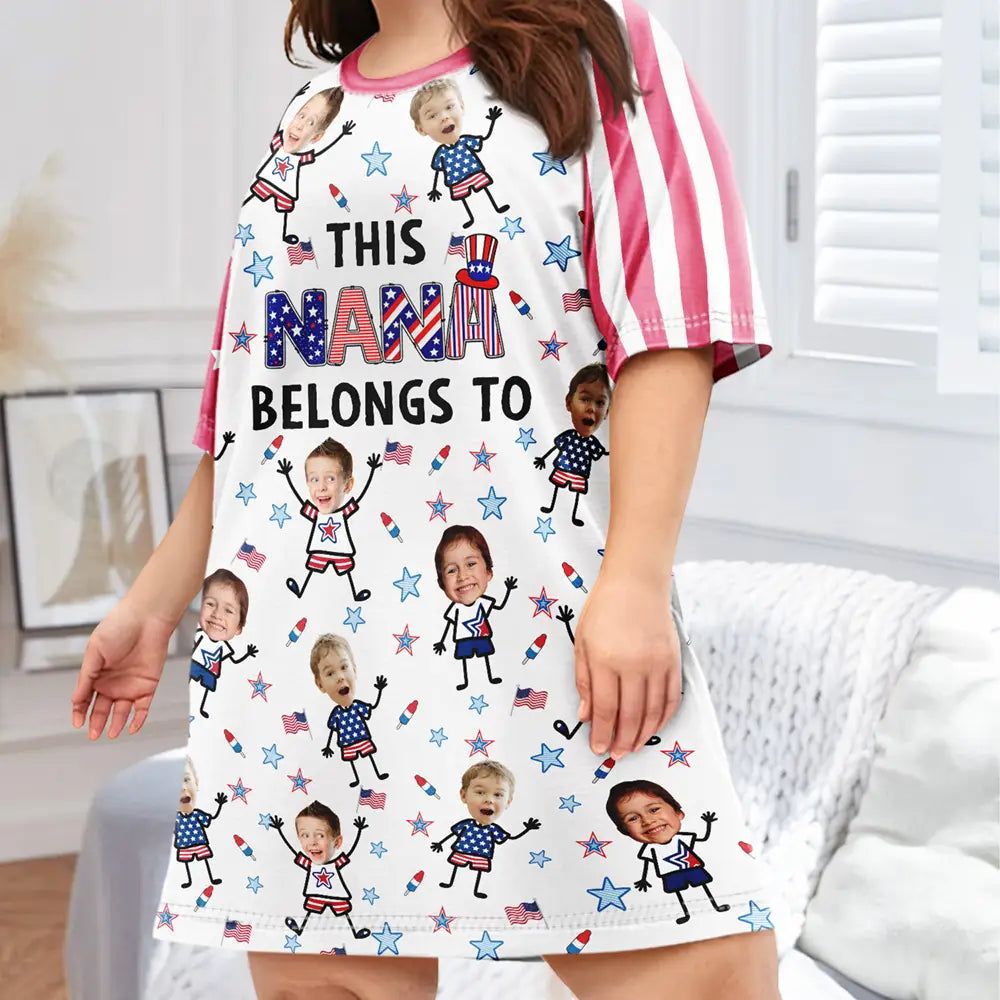 Custom Photo Stars & Stripes This Mom Grandma Belongs To - Personalized Women's Sleep Tee