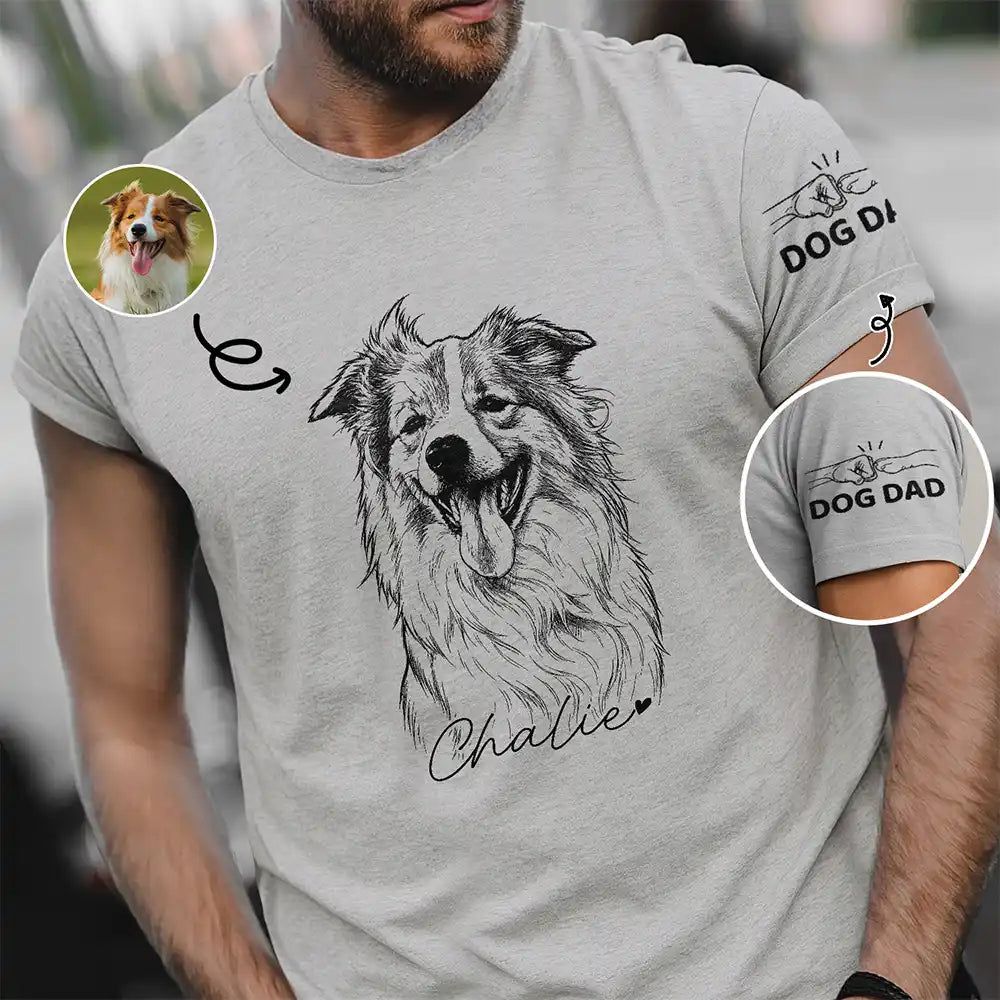 Custom Photo Pencil Sketch Pet Dad Pet Mom - Personalized T Shirt
