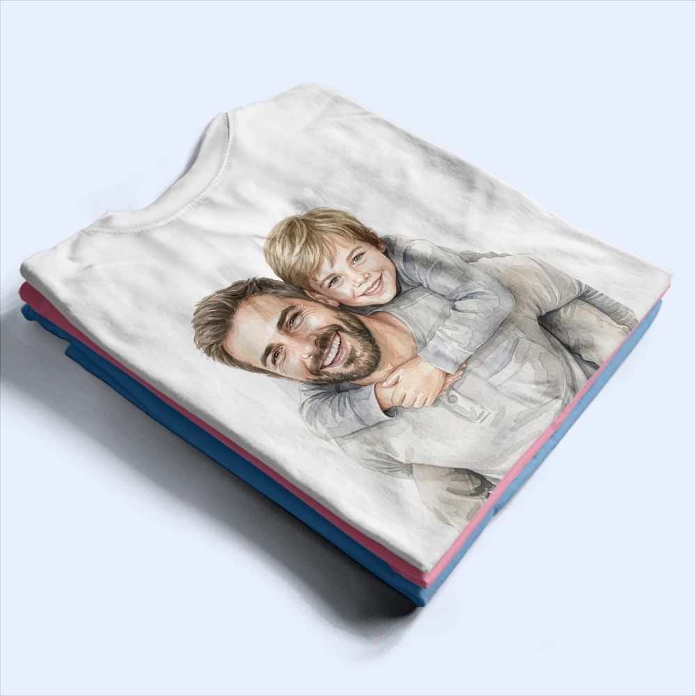 Custom Photo Realistic Watercolor Art Just A Dad And His Girl - Personalized T Shirt