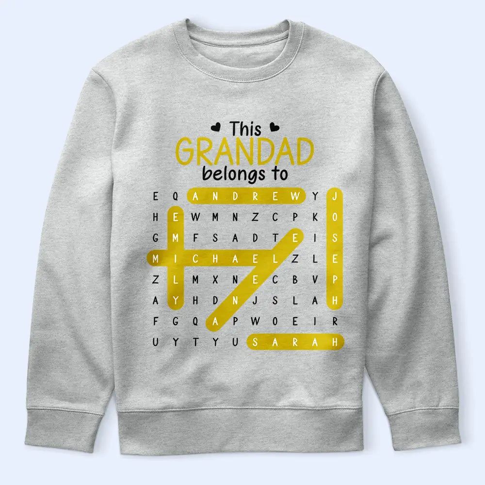 Word Search Puzzle This Grandpa Grandma Belongs To Kids - Personalized T Shirt