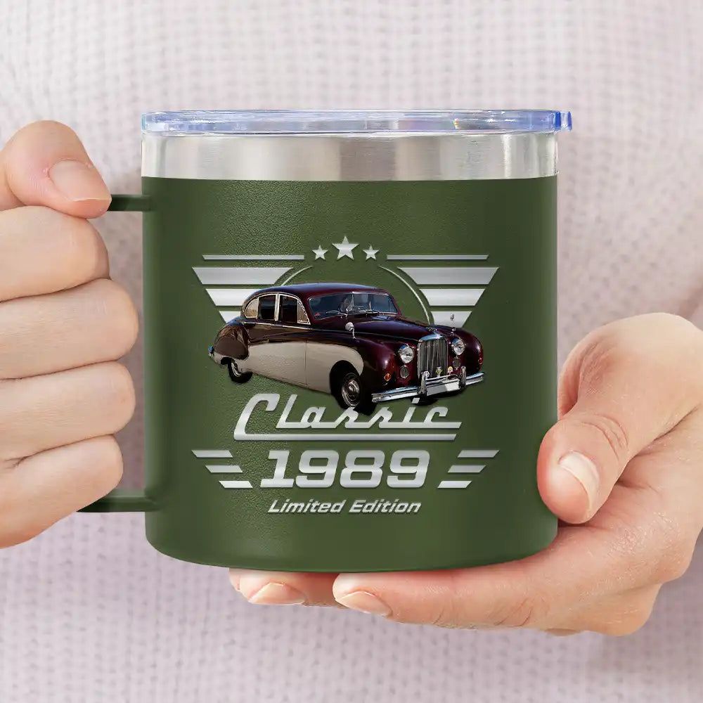 Custom Photo Classic Car Limited Edition - Personalized 14oz Stainless Steel Tumbler With Handle
