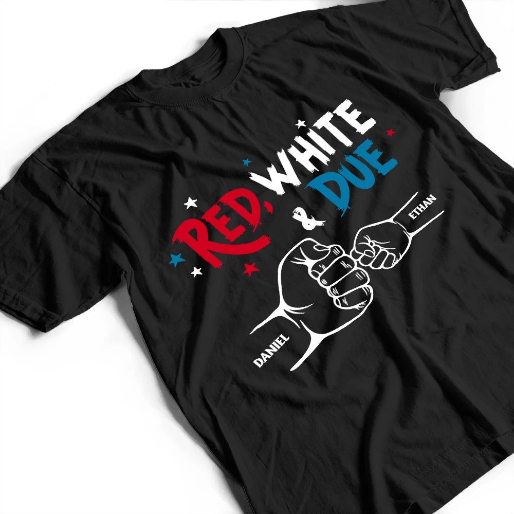 Red White And Due Mom Dad Baby Dog Cat - Personalized T Shirt
