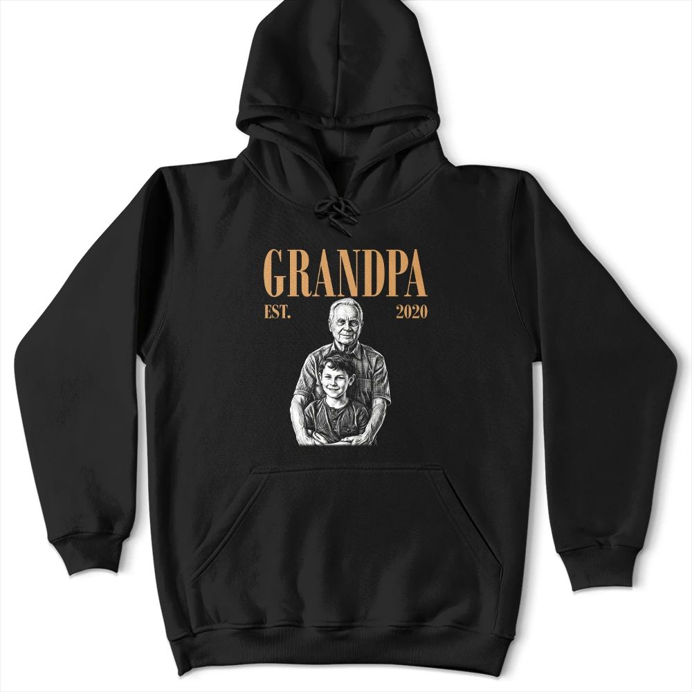 Custom Photo White Pencil Sketch Art Daddy Grandpa Est Year - Personalized T Shirt