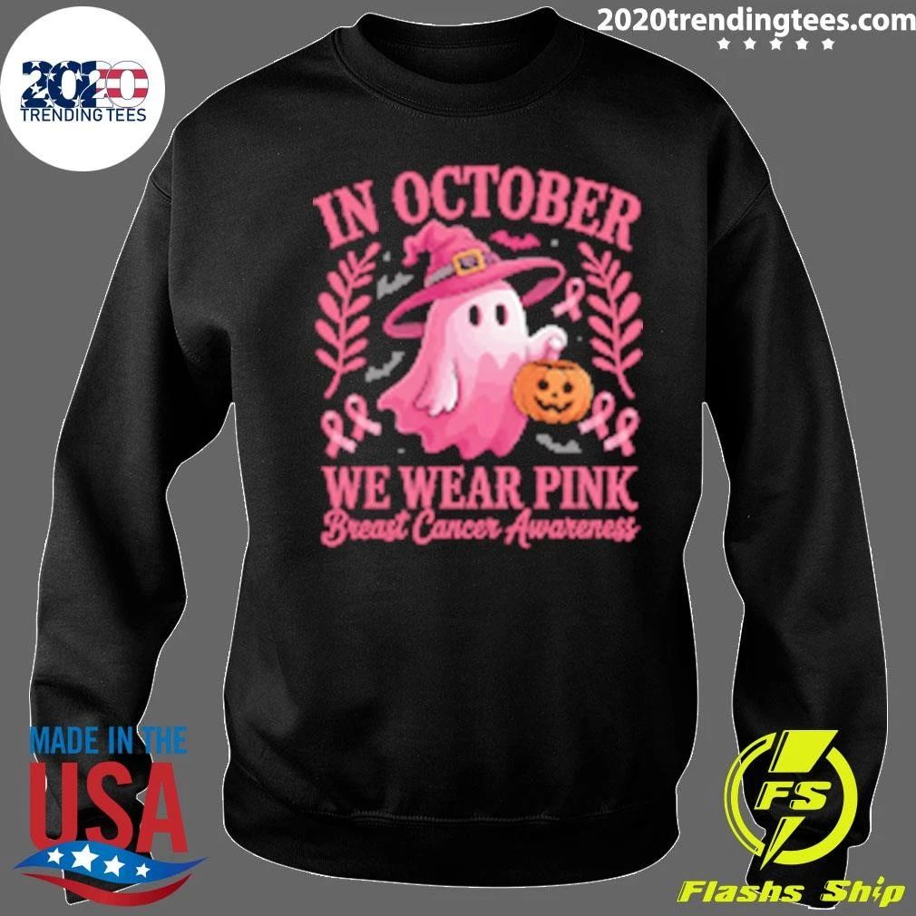 Halloween Ghost In October We Wear Pink Breast Cancer Awareness Shirt