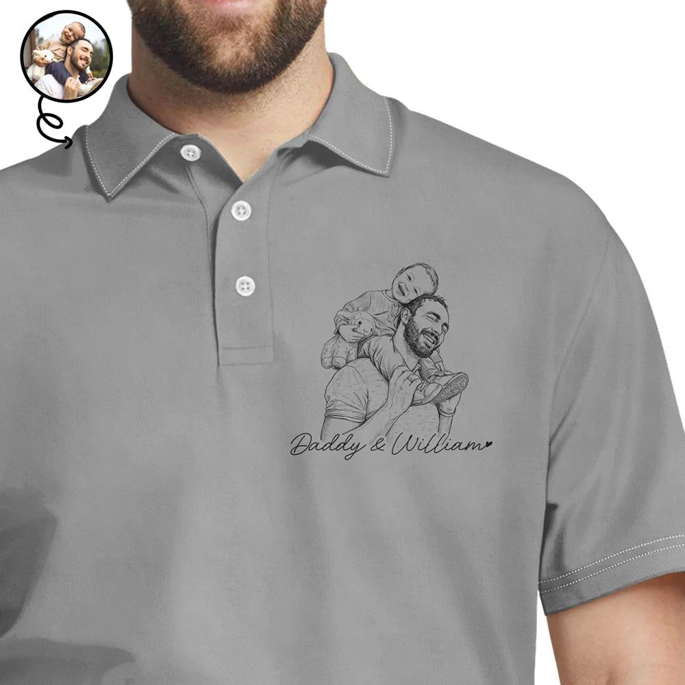 Custom Photo Pencil Sketch Family Dog Cat Portrait - Personalized Polo Shirt