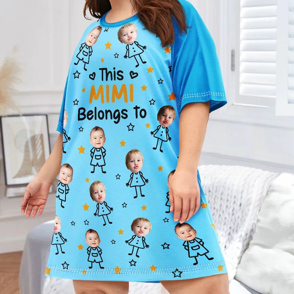 Custom Photo This Grandma Mom Belongs To Kids Pet - Personalized Women's Sleep Tee