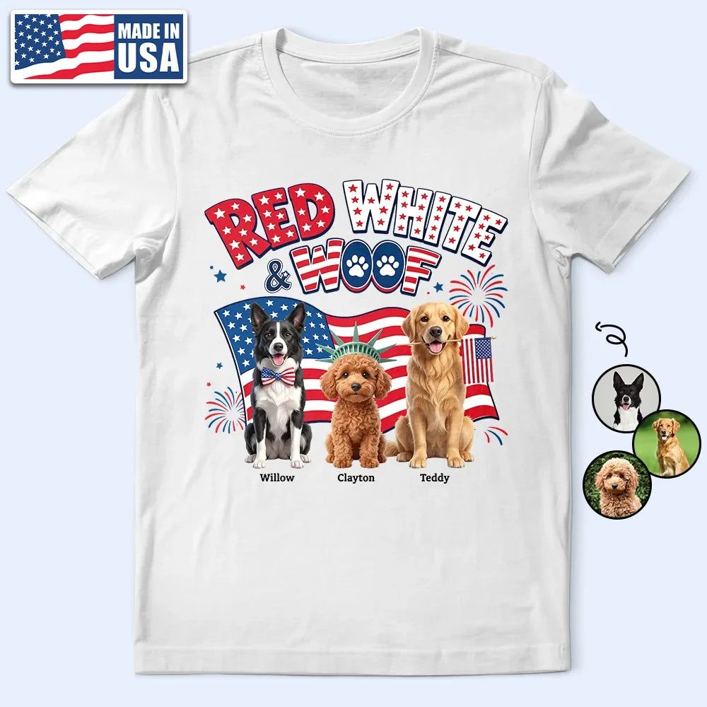 Custom Photo 3D Cartoon With US Accessories Red White Woof - Personalized T Shirt