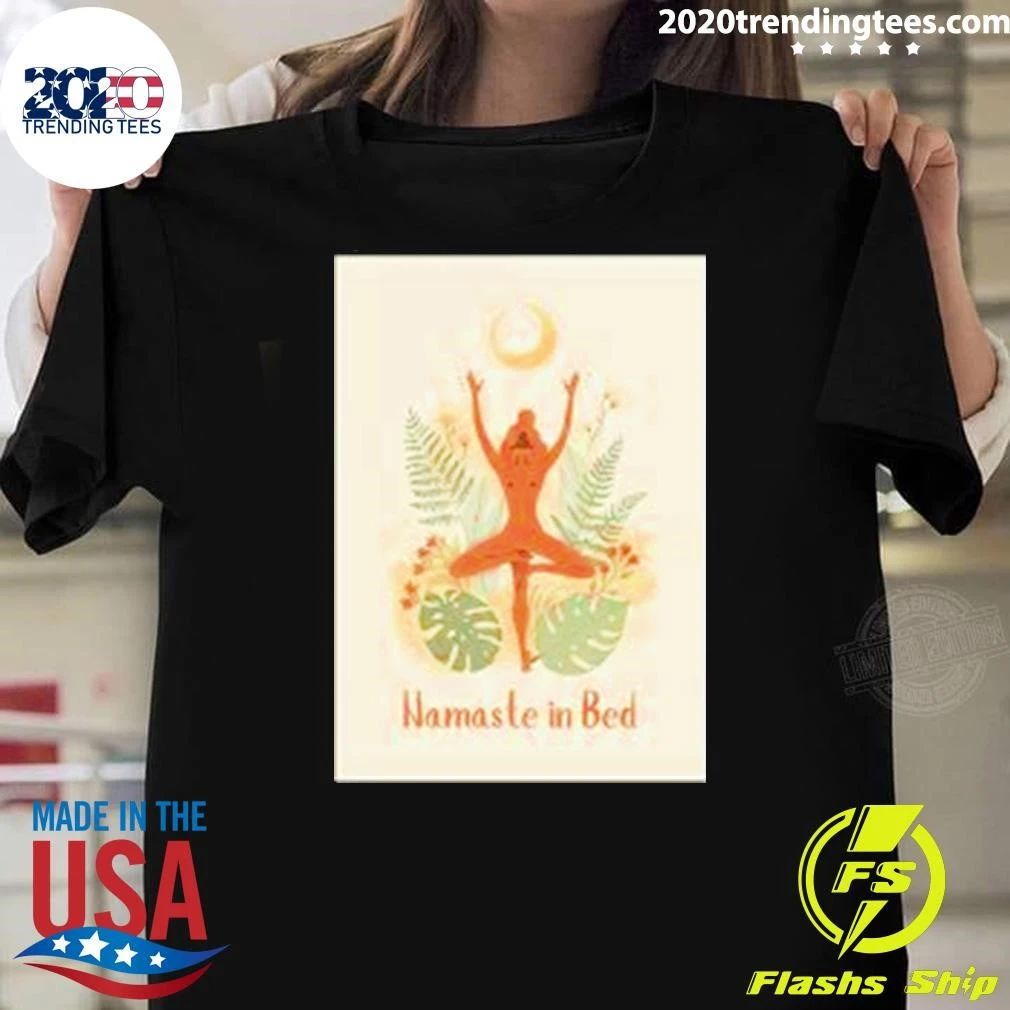 Yoga Botanical Namaste In Bed Funny Retro Shirt