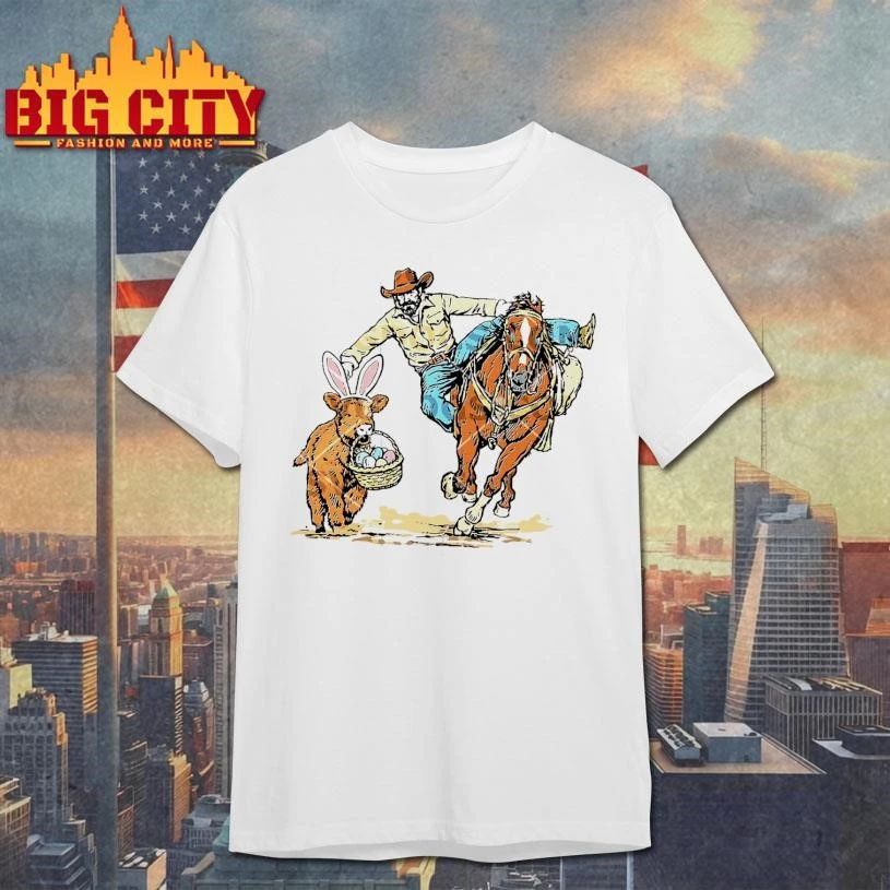 Cowboy Chasing Easter Bunny With Eggs Shirt