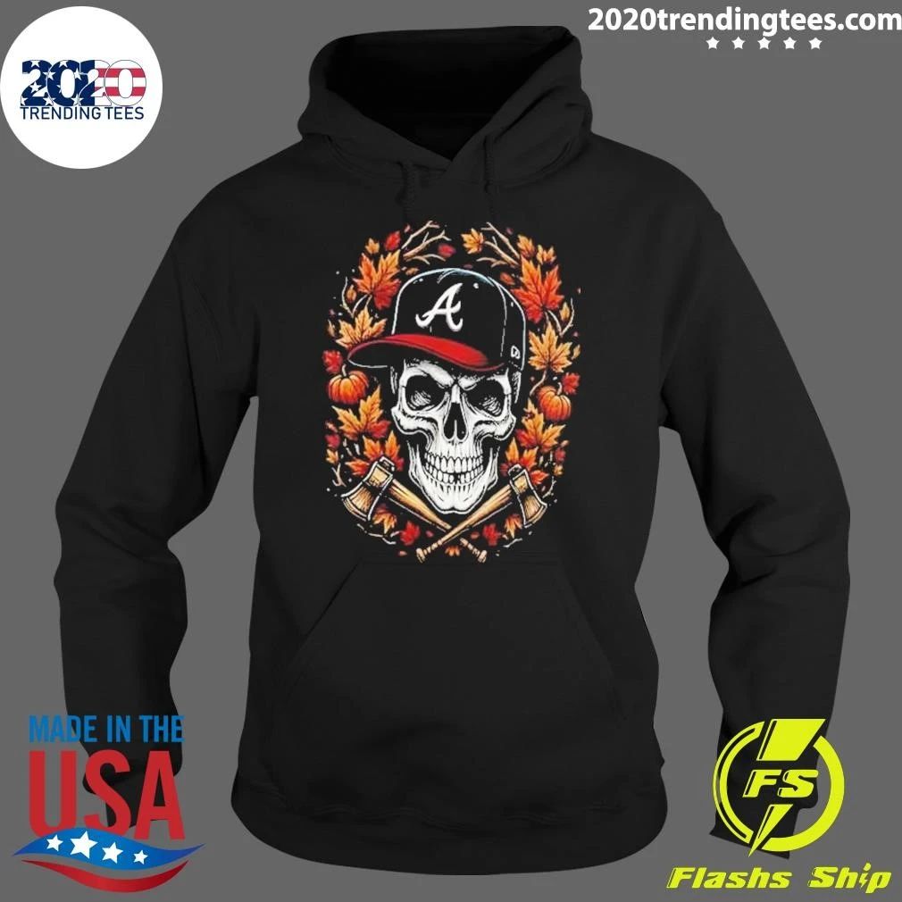 Atlanta Braves Maple Leaves Skull crossed Bats Baseballs Halloween Shirt