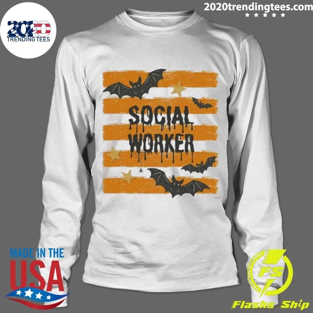 Social Worker Halloween Striped Retro Bat Spooky Shirt