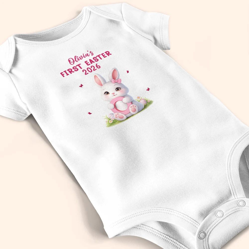 Easter Bunny Holding Alphabet Letter - Personalized Baby Onesie