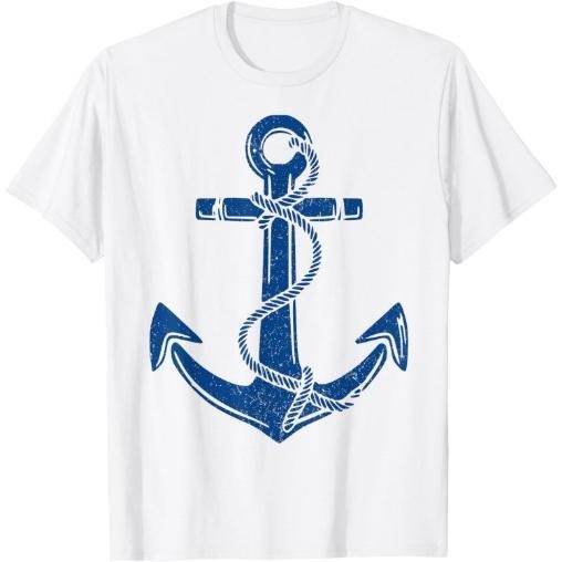 vintage distressed nautical grungy navy blue anchor rope art T-Shirt Made in USA Hoodie Sweatshirt | PrintMintTees.com