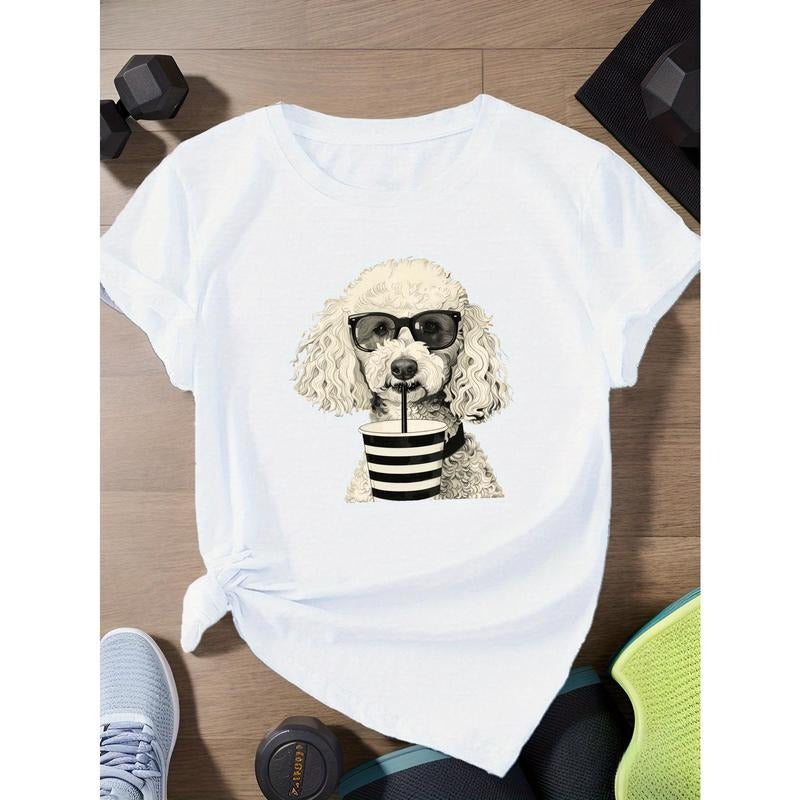 white poodle with Fashion Glasses Women's Plus Size Sports Short Sleeve T-Shirt style 02 Hoodie Sweatshirt