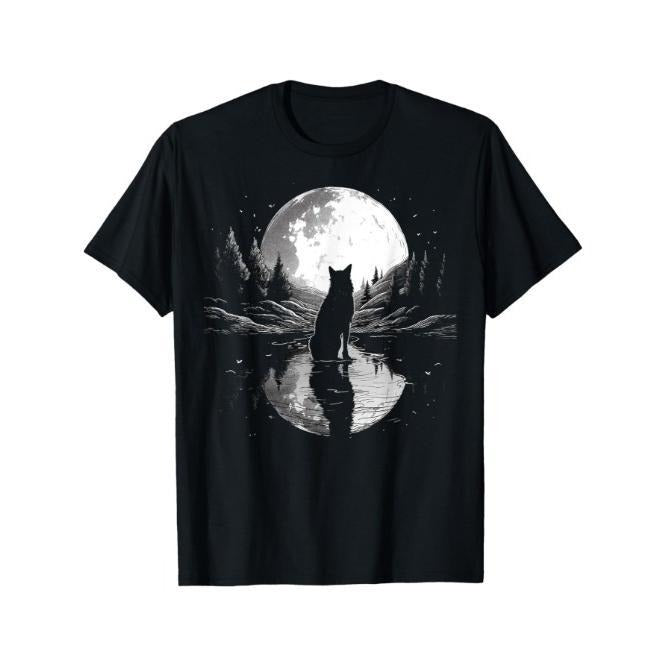 wolf looking moon on River for lover wolves wildlife animal T-Shirt Made in USA Hoodie Sweatshirt | PrintMintTees.com
