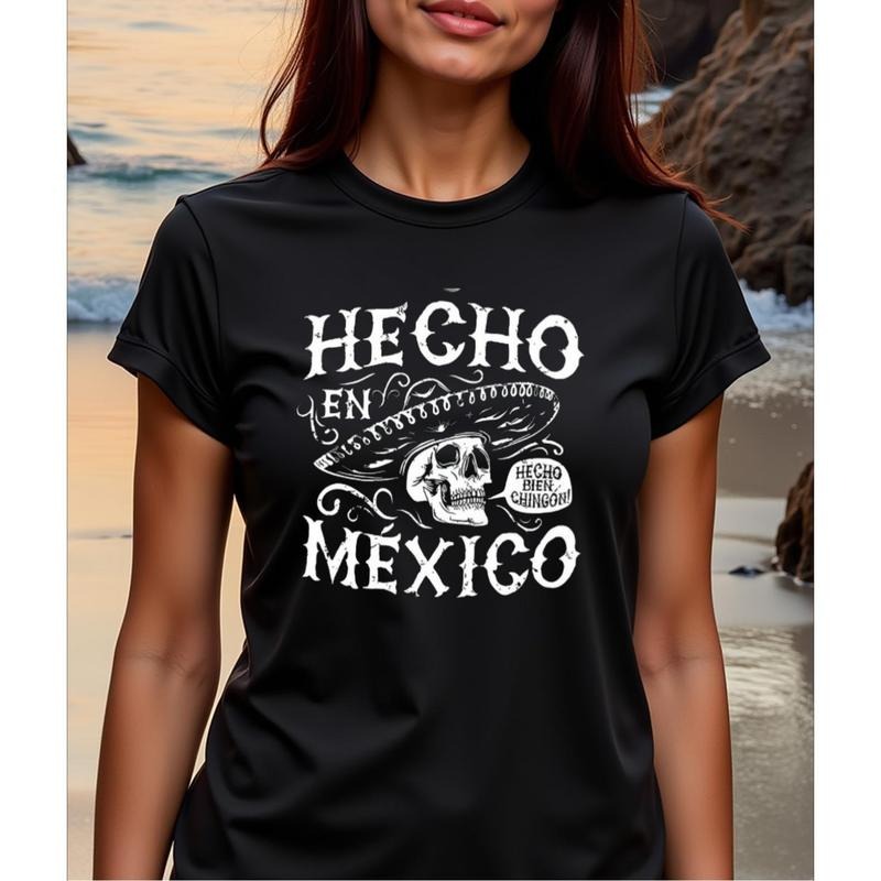 woman'S "Hecho En Mexico" Graphic T-Shirt, 100% Fabric, Crew Neck, Short Sleeve, Regular Fit, Weekend Casual Wear, Spring...